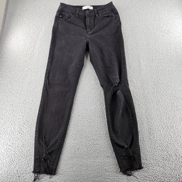 KanCan Jeans Womens 27 Black Distressed High Rise Skinny Raw Hem Stretch Denim - Picture 1 of 16